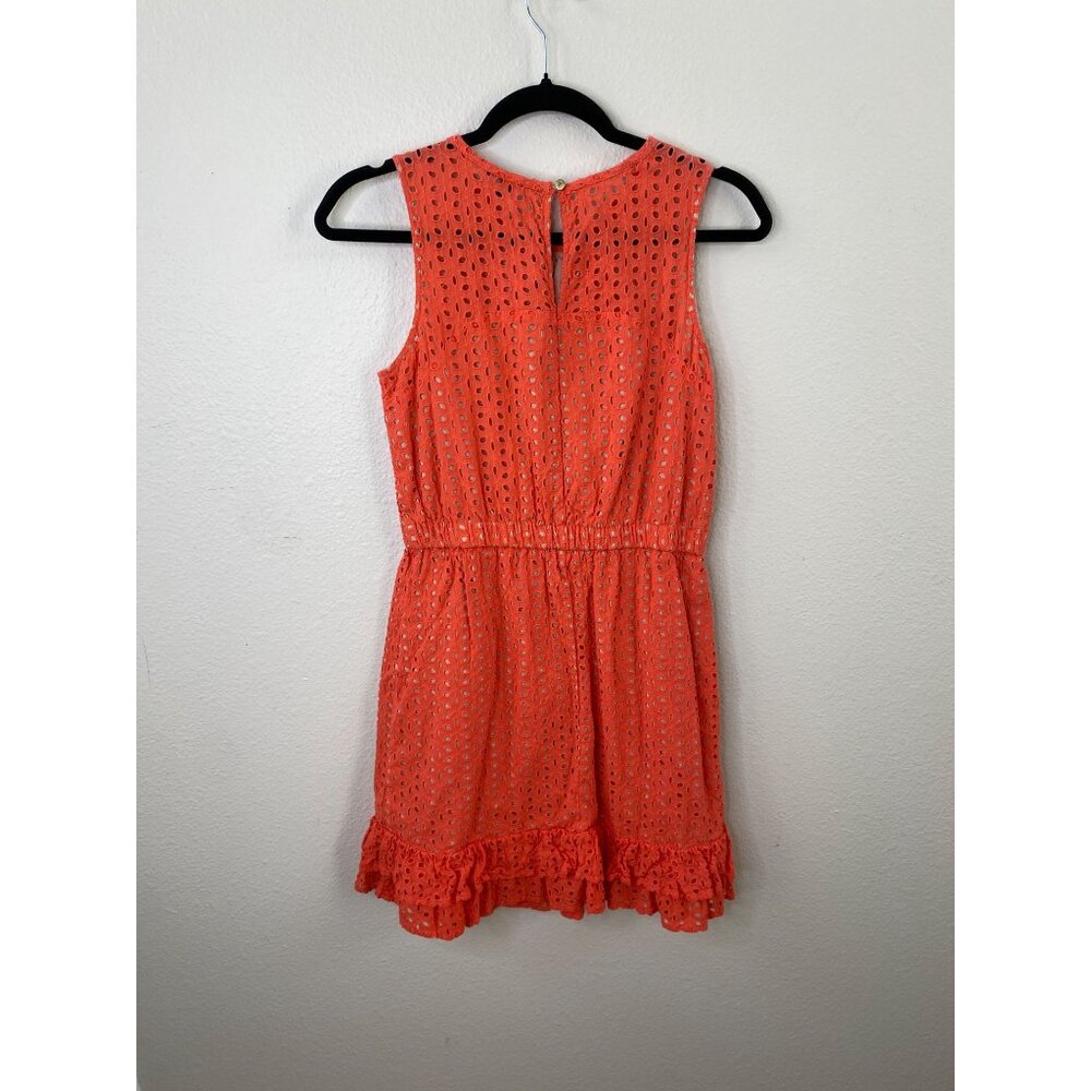 Peter Som Orange Eyelet Ruffle Hem Dress Womens 4 Sleeveless 100% Cotton Pockets - Picture 3 of 8